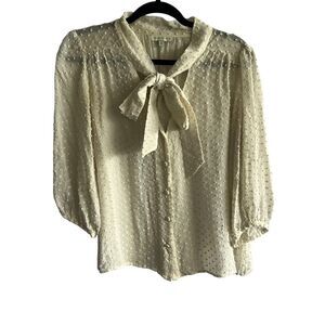 Women's Annie Griffin Cream Swiss Dot Tie Front Blouse